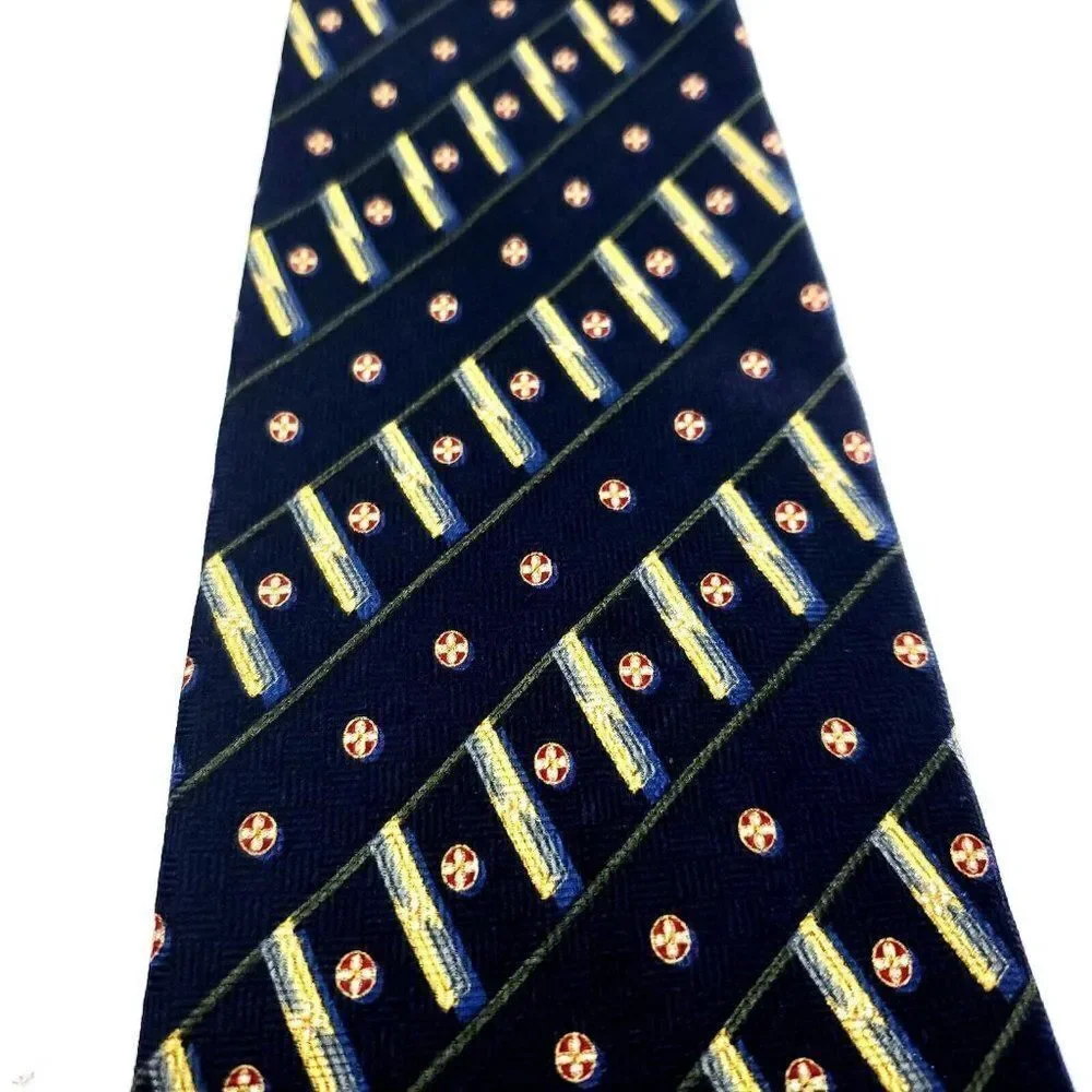 Nautica Black Silk Tie Woven Short Wide‎ Check Striped